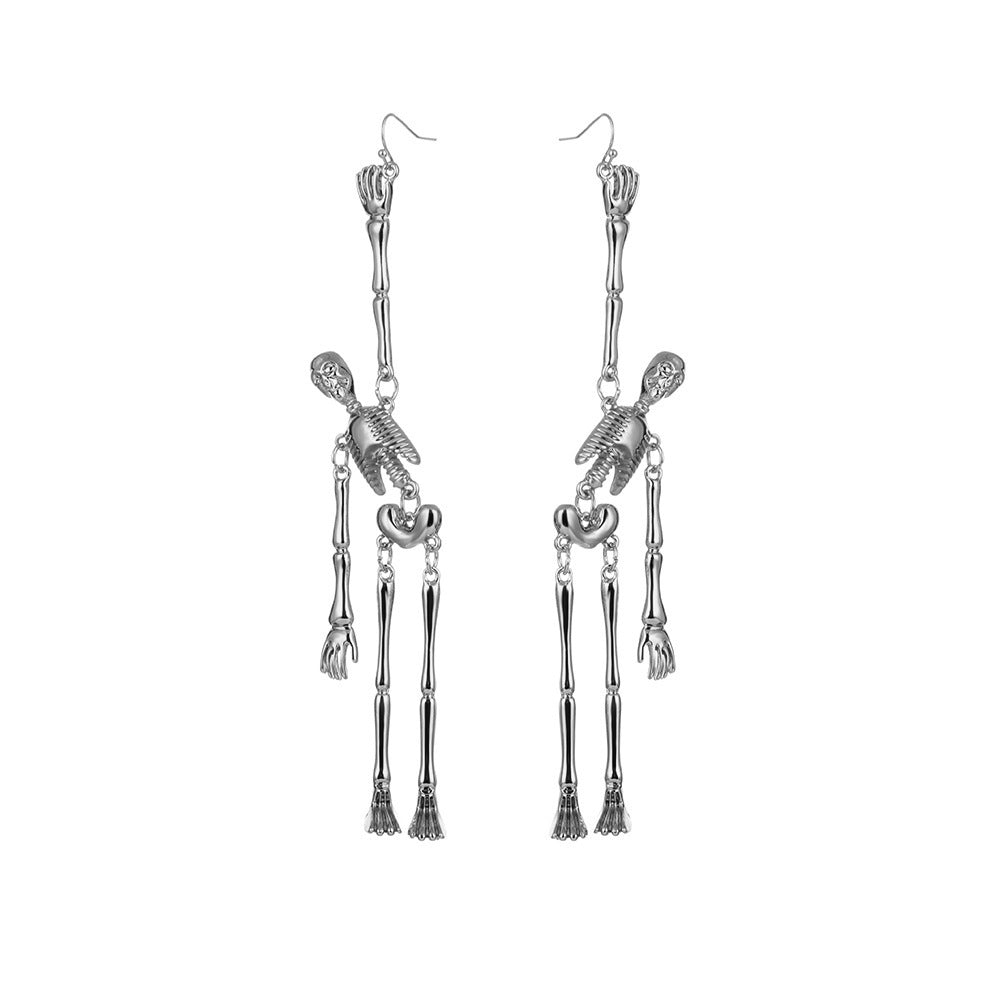Fashionable Metal Skull Skeleton Pendant Earrings