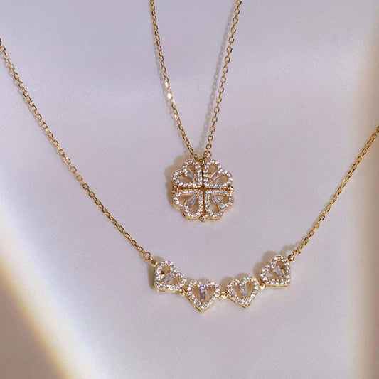Four-leaf Heart Clover Double-wear Necklace