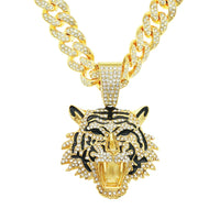 Diamond Tiger Head Pendant Cuban Chain Necklace