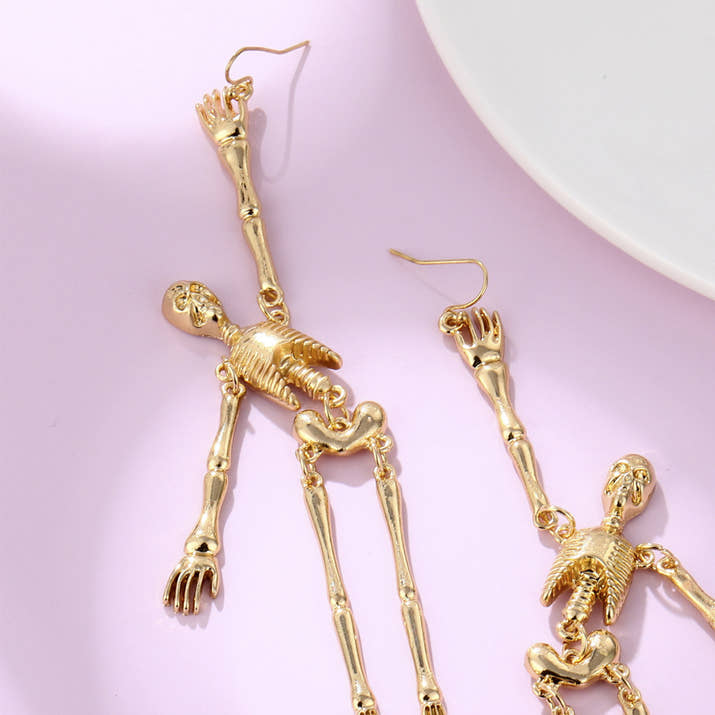 Fashionable Metal Skull Skeleton Pendant Earrings