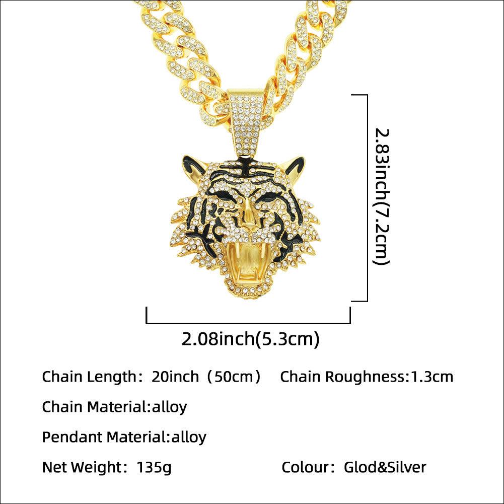 Diamond Tiger Head Pendant Cuban Chain Necklace