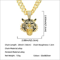 Diamond Tiger Head Pendant Cuban Chain Necklace