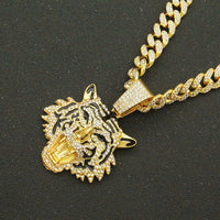 Diamond Tiger Head Pendant Cuban Chain Necklace