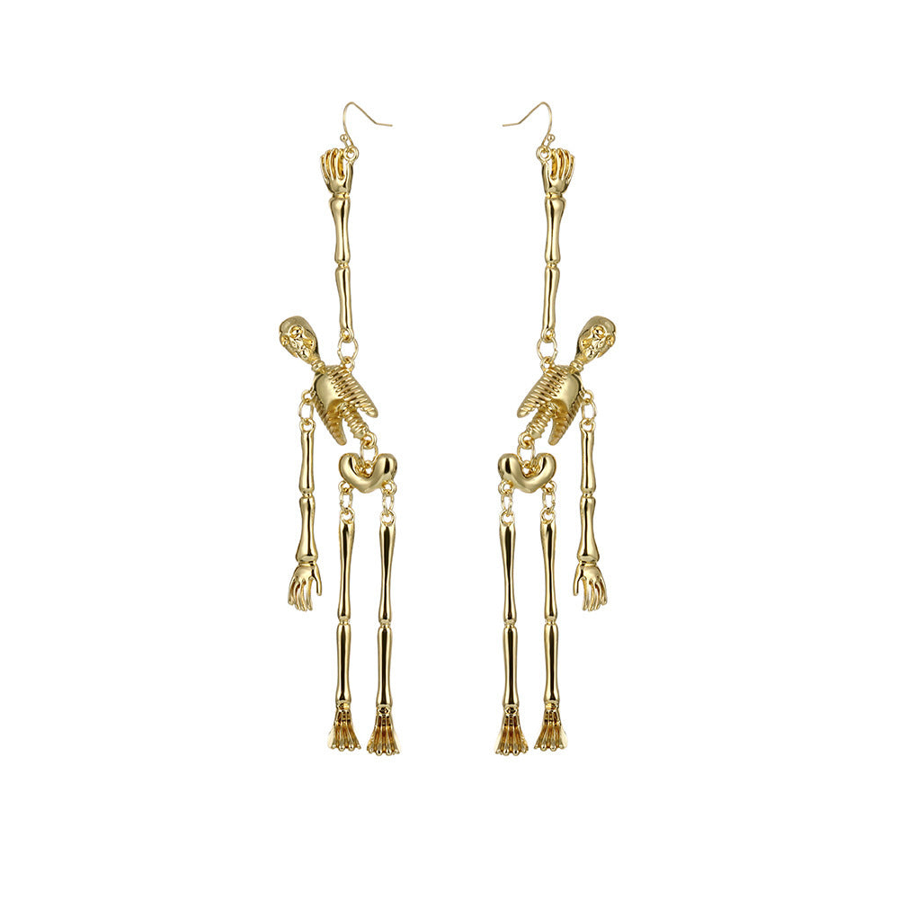 Fashionable Metal Skull Skeleton Pendant Earrings