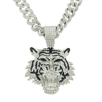 Diamond Tiger Head Pendant Cuban Chain Necklace