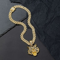 Diamond Tiger Head Pendant Cuban Chain Necklace