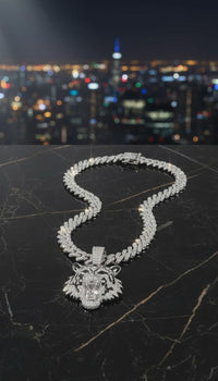 Diamond Tiger Head Pendant Cuban Chain Necklace